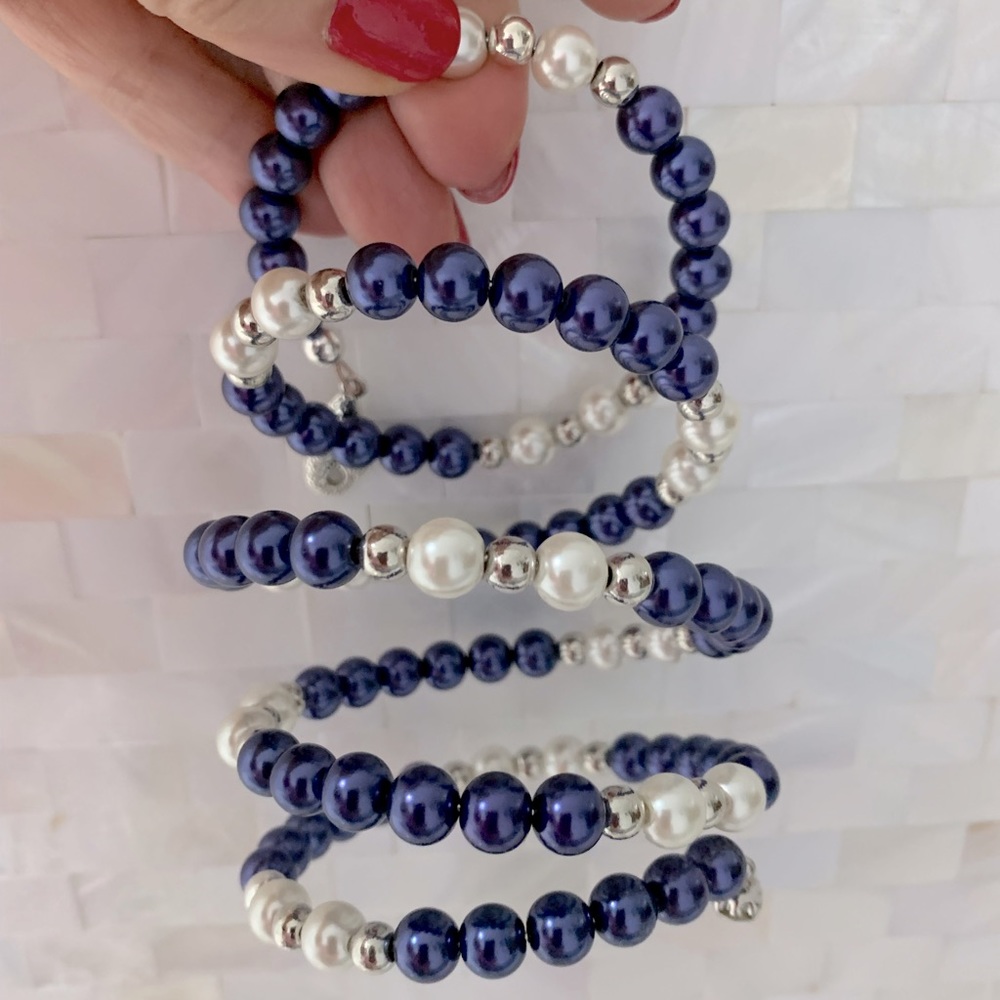 Glass Pearl Satin Luster Bead Coiled Bracelet